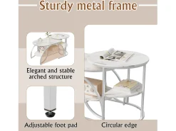 Mesa de centro pequeña minimalista moderna de mármol blanco para sala de estar, mesa auxiliar para sofá o mesa de exhibición, fácil de montar, ahorra espacio.
