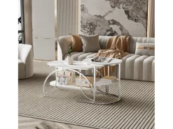 Mesa de centro pequeña minimalista moderna de mármol blanco para sala de estar, mesa auxiliar para sofá o mesa de exhibición, fácil de montar, ahorra espacio.