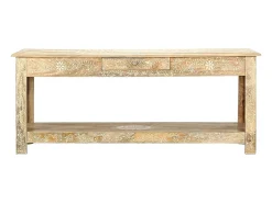 Mesa de centro pintada a mano madera maciza mango 110x50x45 cm