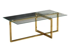 Mesa de centro rectangular - Cristal templado transparente - Metal dorado - CHIARA