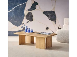 Mesa de centro rectangular con efecto madera roble