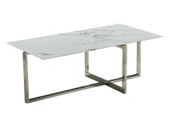 Mesa de centro rectangular - Cristal templado efecto mármol blanco - Metal plateado - CHIARA