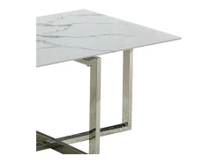 Mesa de centro rectangular - Cristal templado efecto mármol blanco - Metal plateado - CHIARA