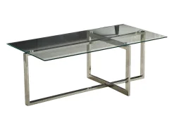 Mesa de centro rectangular - Cristal templado transparente - Metal plateado - CHIARA