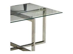 Mesa de centro rectangular - Cristal templado transparente - Metal plateado - CHIARA