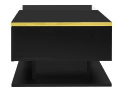 Mesa de centro rectangular 100x50x32,5cm con compartimento de almacenaje, cuerpo negro y tapa de cristal, LED incluido