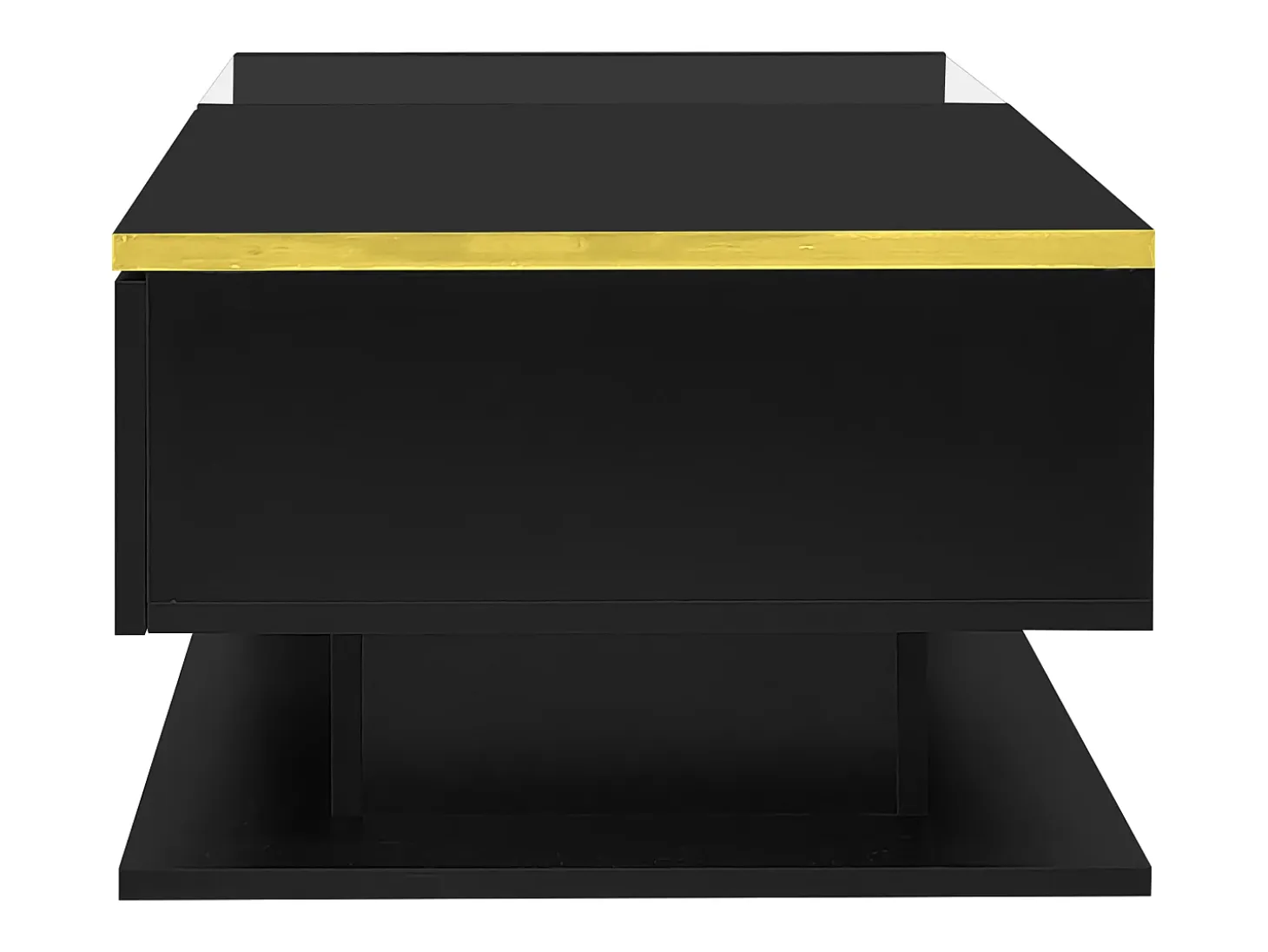 Mesa de centro rectangular 100x50x32,5cm con compartimento de almacenaje, cuerpo negro y tapa de cristal, LED incluido