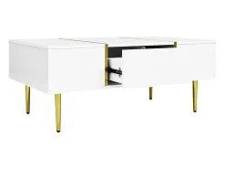 Mesa de centro rectangular 100x60x41,5cm con 2 cajones, cuerpo en laca blanca con detalles dorados