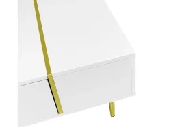 Mesa de centro rectangular 100x60x41,5cm con 2 cajones, cuerpo en laca blanca con detalles dorados