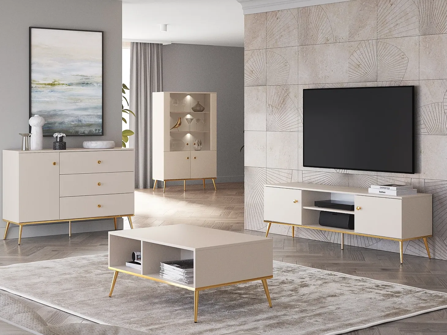Mesa de centro rectangular con estante - 90x60 cm - Greige - SELGIN