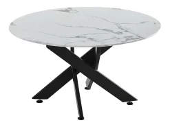 Mesa de centro redonda - Cristal templado efecto mármol blanco - Metal negro - CHIARA