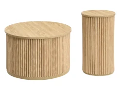 Mesa de centro redonda - Juego de 2 - Rayas verticales - Color madera - Para salón y dormitorio