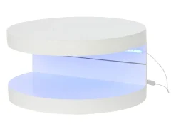 Mesa de centro redonda - Mesa de centro con iluminación LED y bandeja giratoria - MDF blanco - para salón