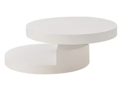 Mesa de centro redonda - Mesa de centro con iluminación LED y bandeja giratoria - MDF blanco - para salón