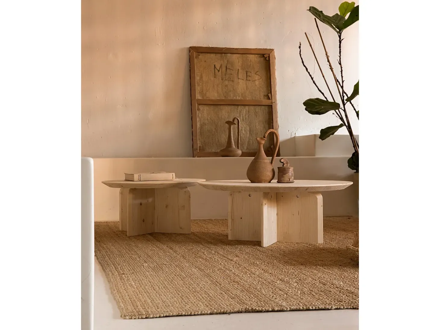 Mesa de centro redonda de madera de abeto maciza Decowood en color natural de Ø60cm - BLOOM - DECOWOOD