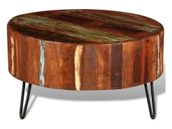 Mesa de centro redonda de madera reciclada maciza