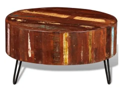 Mesa de centro redonda de madera reciclada maciza