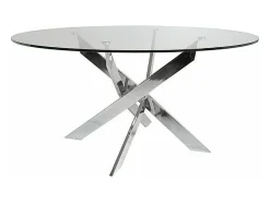 Mesa de centro redonda de 80x40 cm en color transparente y patas metálicas Dan