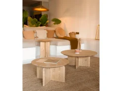 Mesa de centro redonda de madera de abeto maciza Decowood en color roble medio de Ø60cm - BLOOM - DECOWOOD