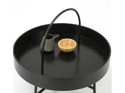 Mesa de Centro Redonda Manila, Tapa de MDF Negro, Estructura metálica