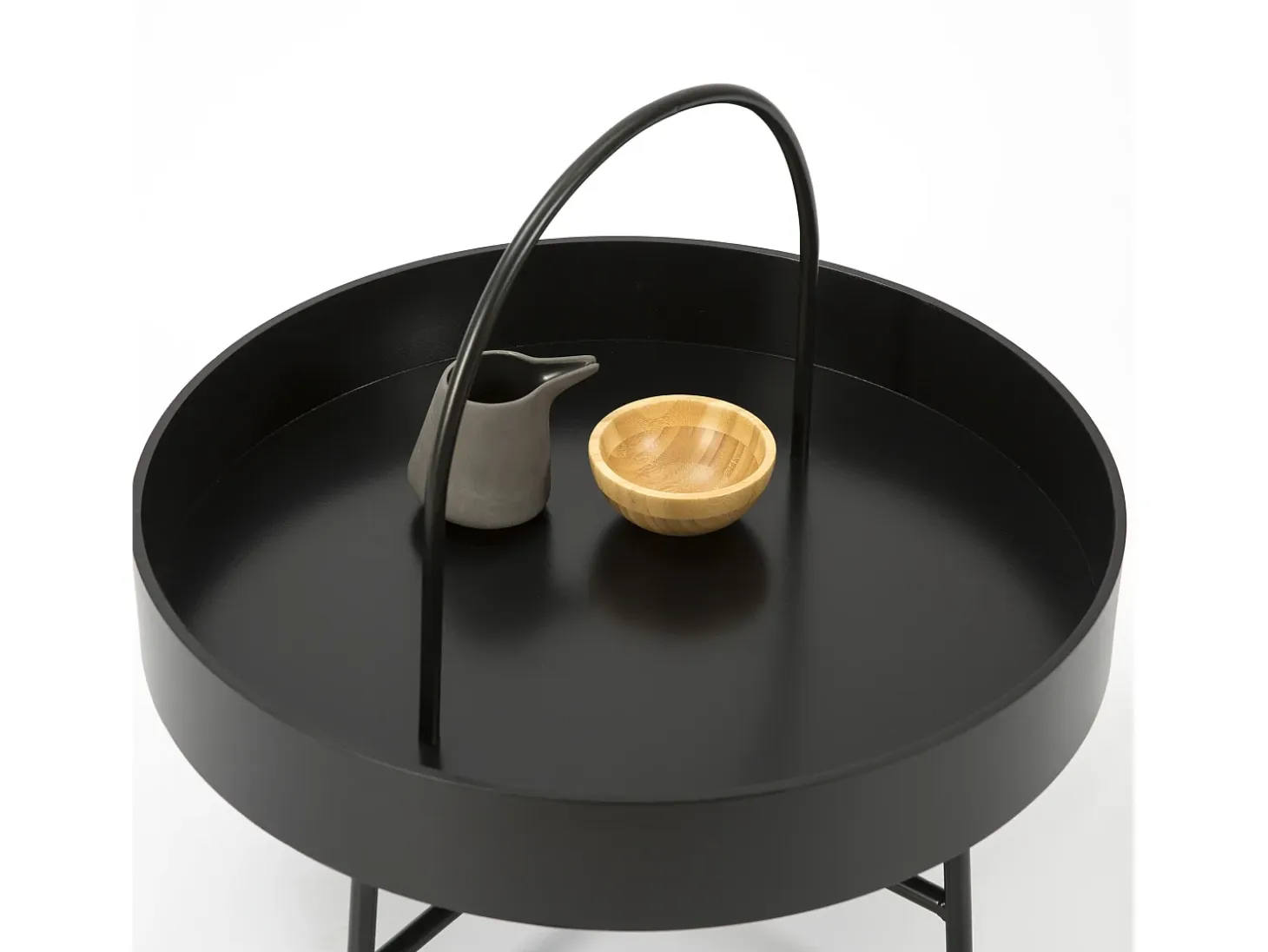 Mesa de Centro Redonda Manila, Tapa de MDF Negro, Estructura metálica