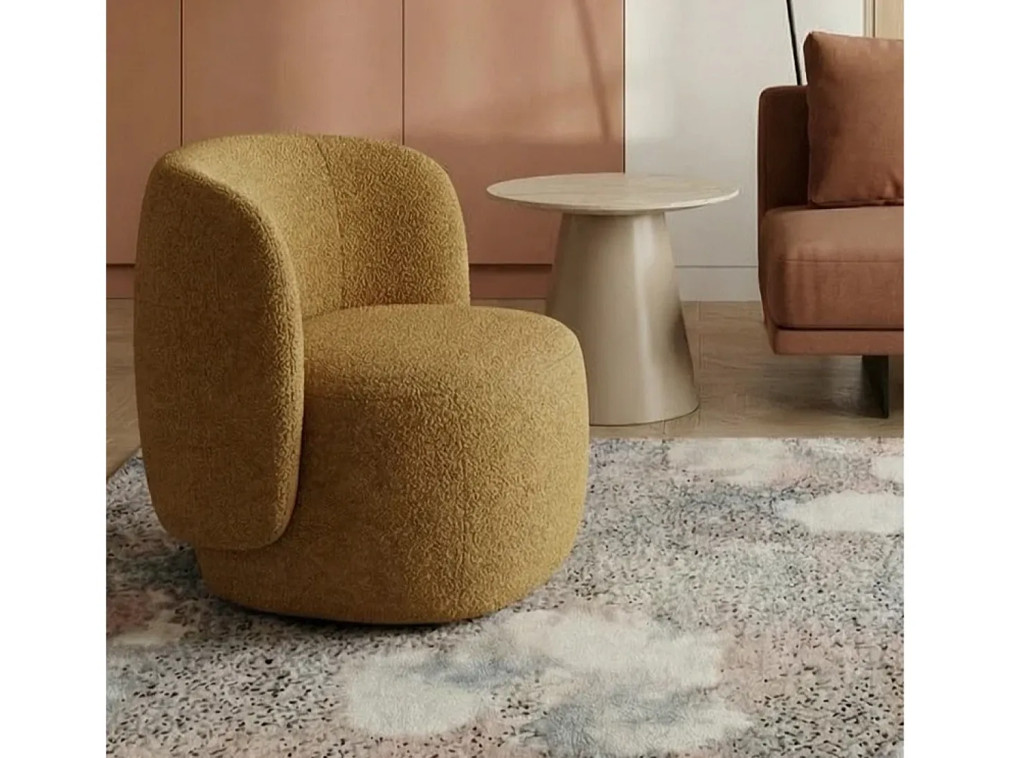 Mesa de centro redonda Tango - MDF y travertino - Beige