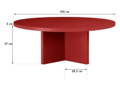 Mesa de centro redonda tablero laminado de 3cm rojo llama 100cm-HECHO EN ESPAÑA