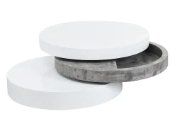 Mesa de centro redonda y pivotante - 3 tableros - MDF - Color: blanco y cemento. JANITA