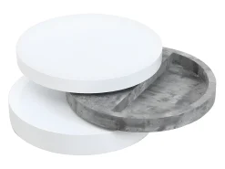 Mesa de centro redonda y pivotante - 3 tableros - MDF - Color: blanco y cemento. JANITA