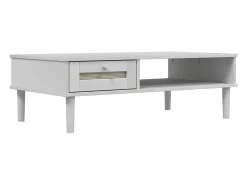 Mesa de centro SENJA aspecto ratán madera blanco 100x55x33 cm