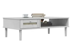Mesa de centro SENJA aspecto ratán madera blanco 100x55x33 cm