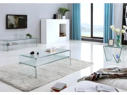Mesa de centro STILEOS - Doble nivel - Cristal templado