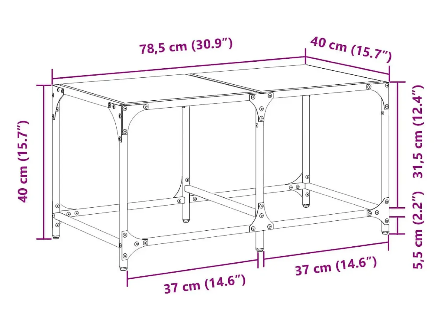 Mesa de centro superficie de vidrio acero 78,5x40x40 cm