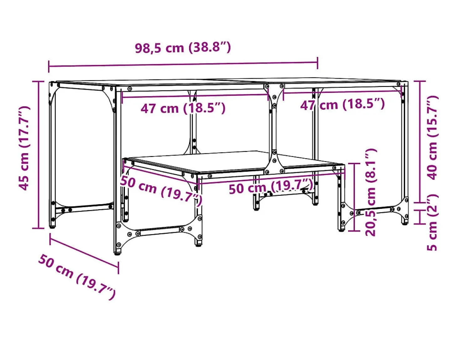 Mesa de centro superficie de vidrio acero 98,5x50x45 cm