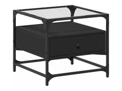 Mesa de centro superficie de vidrio acero negro 50x50x45 cm