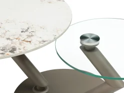 Mesa de centro tableros pivotantes de cerámica y vidrio templado - Efecto mármol blanco - ELDOVA