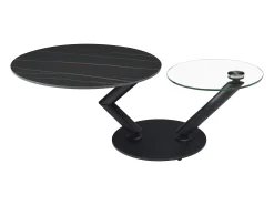 Mesa de centro tapas giratorias de cerámica y cristal templado - Efecto mármol negro - ELDOVA