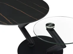 Mesa de centro tapas giratorias de cerámica y cristal templado - Efecto mármol negro - ELDOVA