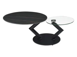 Mesa de centro tapas giratorias de cerámica y cristal templado - Efecto mármol negro - ELDOVA