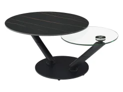 Mesa de centro tapas giratorias de cerámica y cristal templado - Efecto mármol negro - ELDOVA