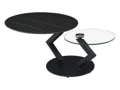 Mesa de centro tapas giratorias de cerámica y cristal templado - Efecto mármol negro - ELDOVA