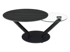 Mesa de centro tapas giratorias de cerámica y cristal templado - Efecto mármol negro - ELDOVA