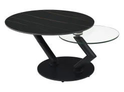 Mesa de centro tapas giratorias de cerámica y cristal templado - Efecto mármol negro - ELDOVA