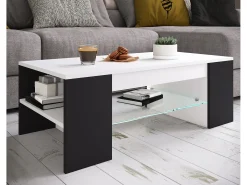Mesa de centro Tunas diseño madera y vidrio blanco/negro 100x50x35 cm, almacenamiento óptimo, montaje fácil