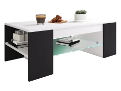 Mesa de centro Tunas diseño madera y vidrio blanco/negro 100x50x35 cm, almacenamiento óptimo, montaje fácil