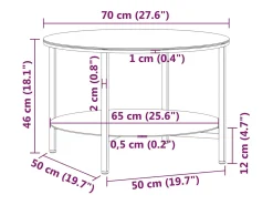 Mesa de centro vidrio templado negro y mármol negro 70 cm