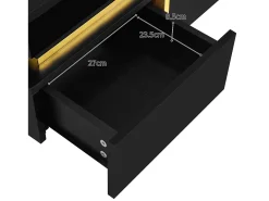 Mesa de centro 70x70cmx35,5, mesa cuadrada alto brillo con cajones y detalles dorados, color negro