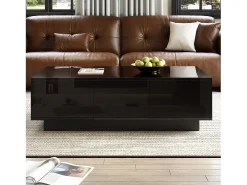 Mesa de centro 100x31x50 cm - con 2 cajones - Acabado brillante - Paneles de partículas - Negro