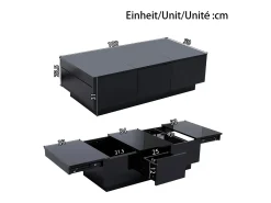 Mesa de centro 100x31x50 cm - con 2 cajones - Acabado brillante - Paneles de partículas - Negro
