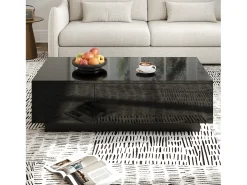Mesa de centro 100x31x50 cm - con 2 cajones - Acabado brillante - Paneles de partículas - Negro